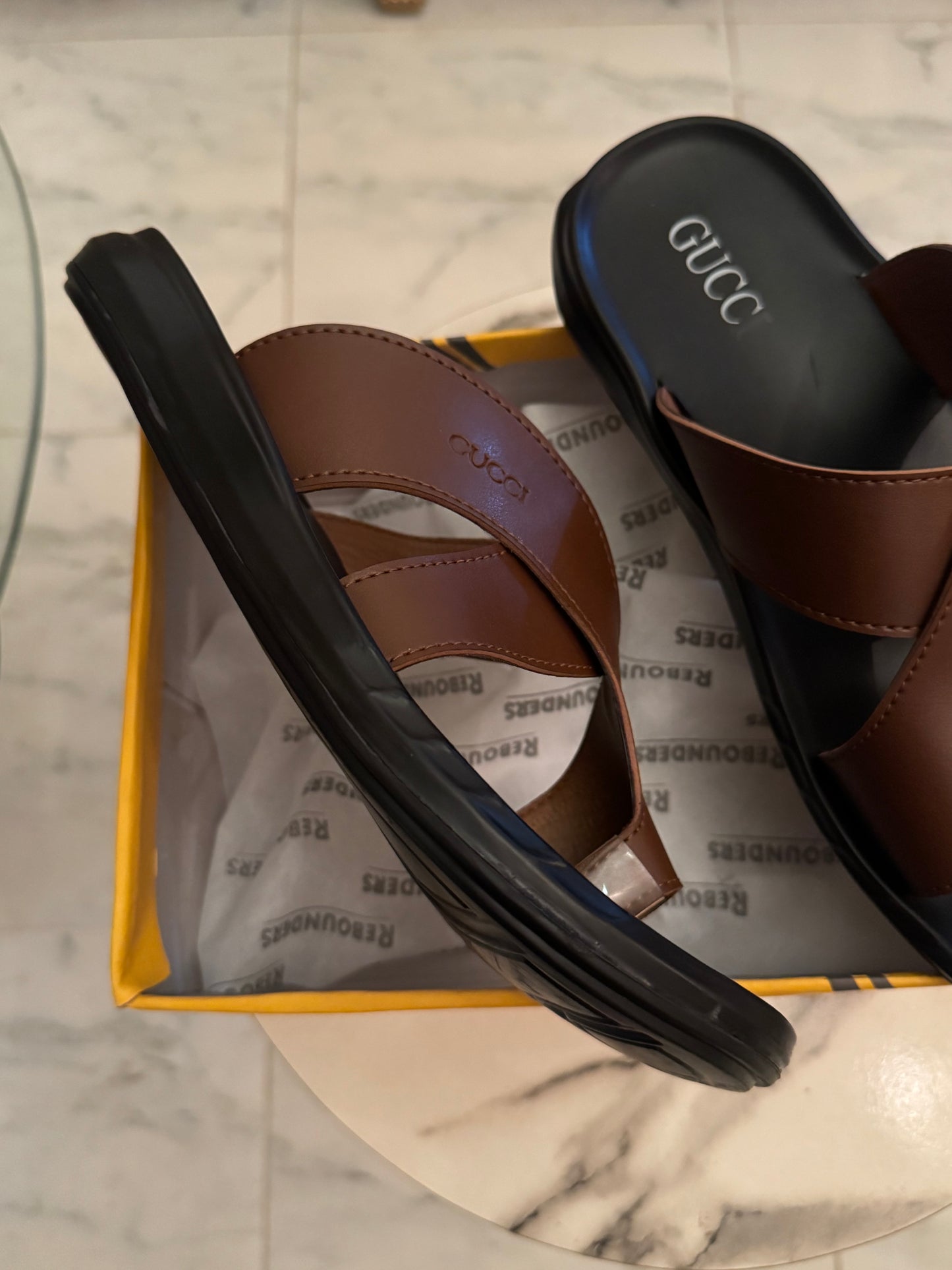 CROSS SOLE LEATHER SLIPPER - BROWN