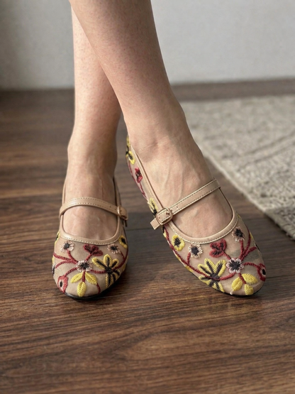 GRACE FLORAL PUMPS - Beige
